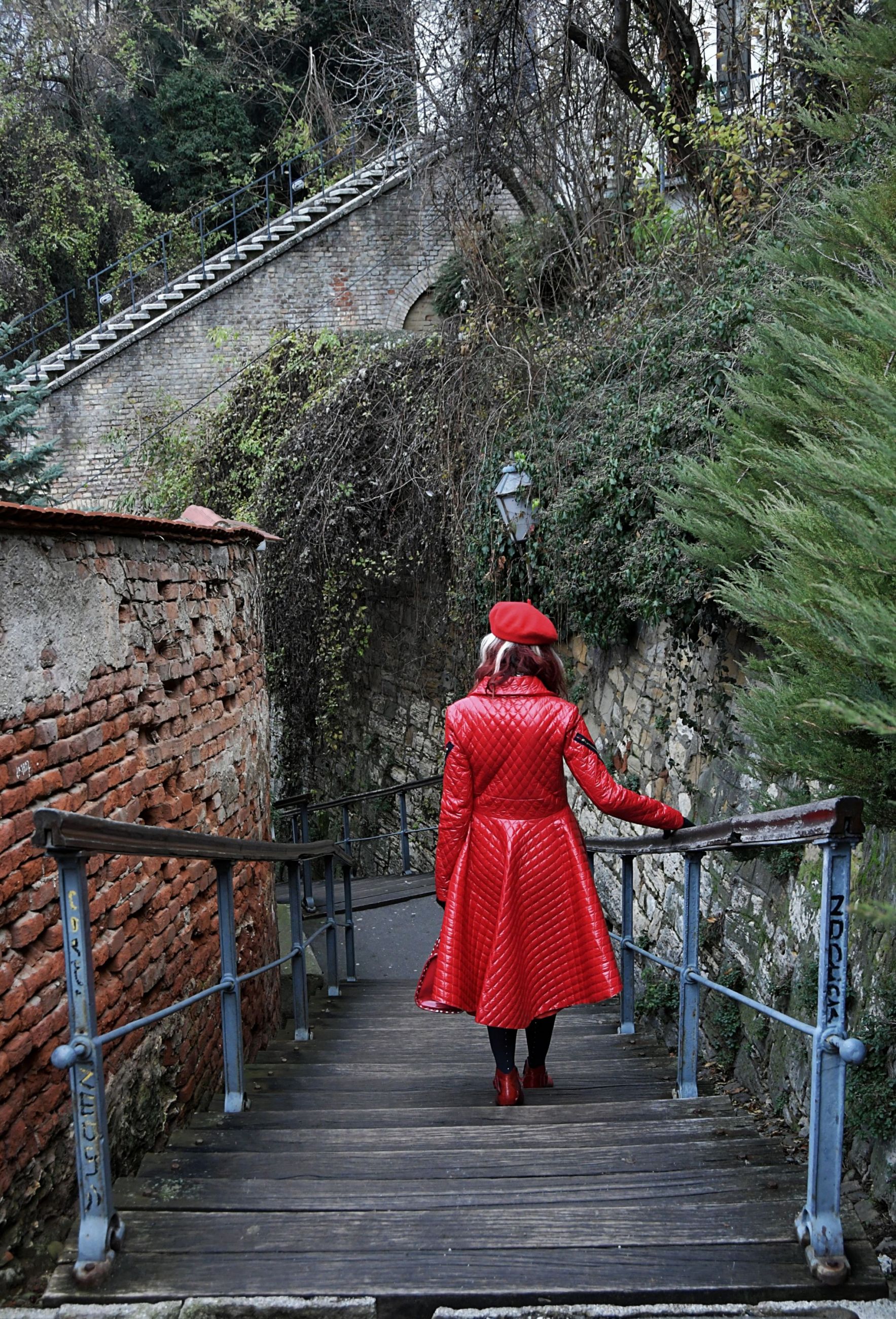 Lady in red coat